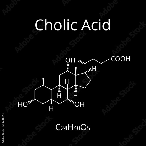 Cholic acid. Bile acid. The chemical molecular formula is cholic acid. Vector illustration on isolated background photo