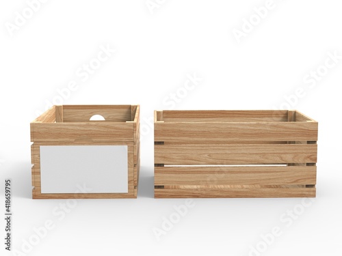 Fototapeta Naklejka Na Ścianę i Meble -  Wooden crate with blank paper label. 3d render illustration. 