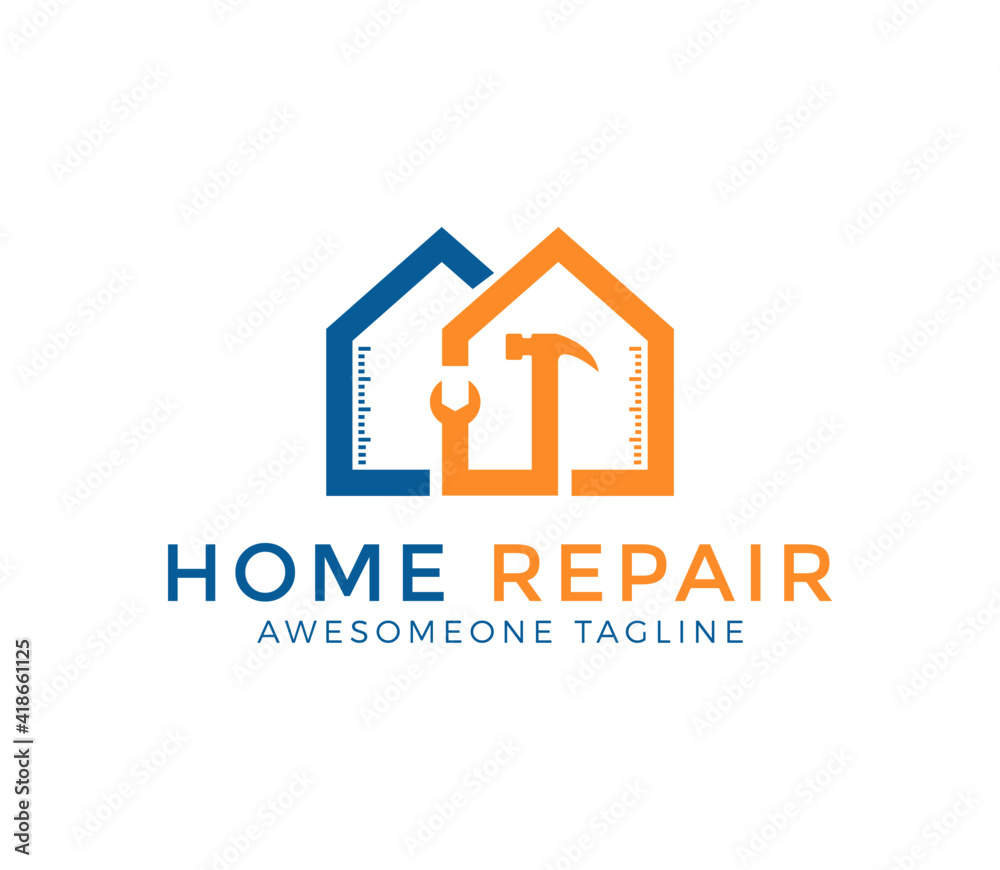 house repair logo design vector illustration - obrazy, fototapety, plakaty 
