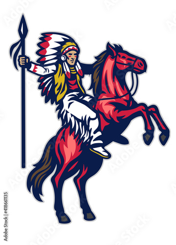 american indian warrior riding the standing horse