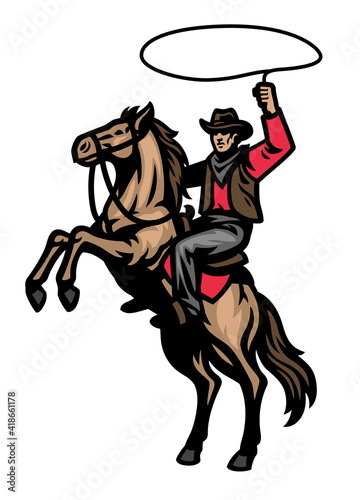 cowboy mascot riding the standing horse Fototapet