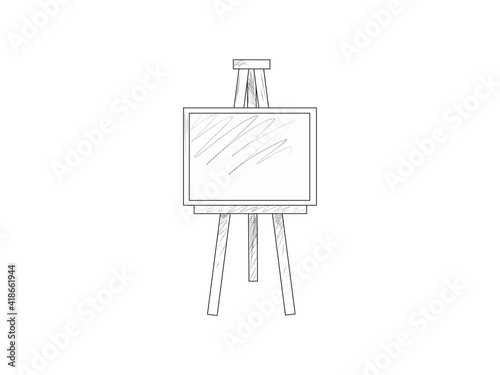 Objects for the artist.An easel with a canvas in a graphic style. Vector illustration.