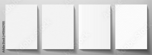 Modern blank background design set. Abstract creative line pattern (herringbone ornament) in monochrome light gray, white color. Graphic vector layout for notebook, business page template, presentatio
