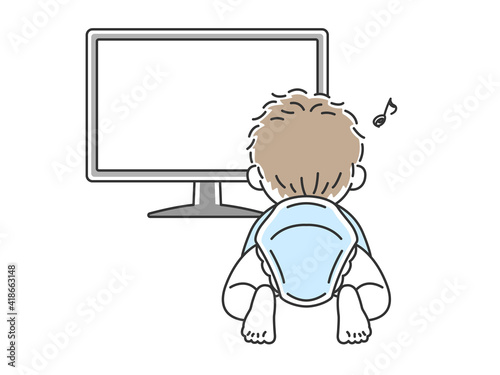 テレビに夢中な赤ちゃんのイラスト