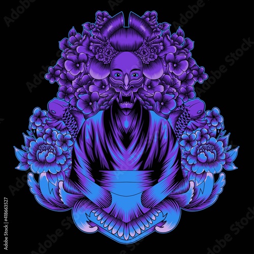 Geisha girl with sakura flower illustration