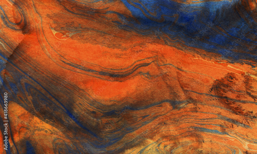 blue and orange abstract paint background texture.