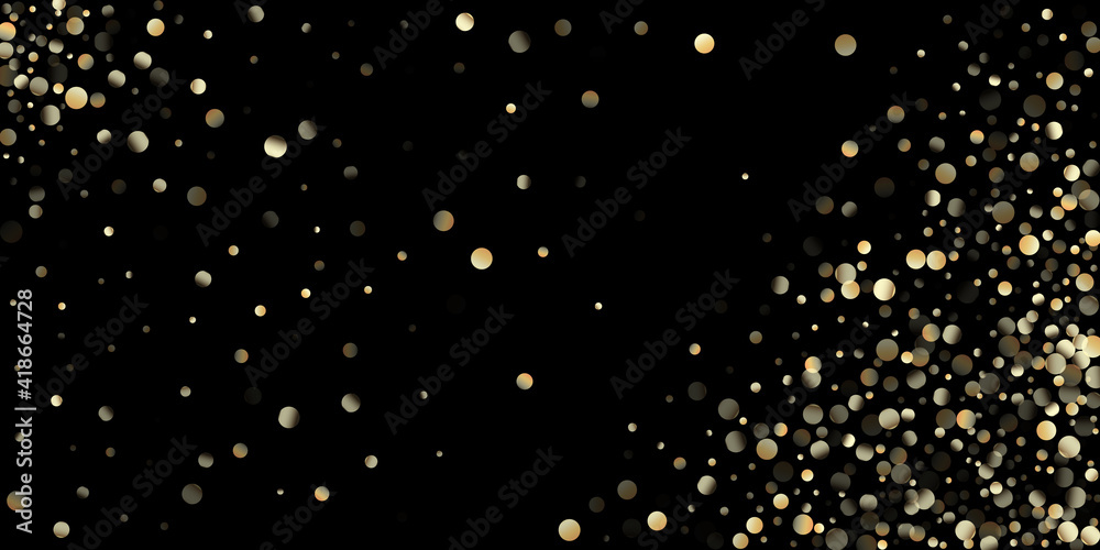 Gold Confetti Shower on Black. Expensive New Year