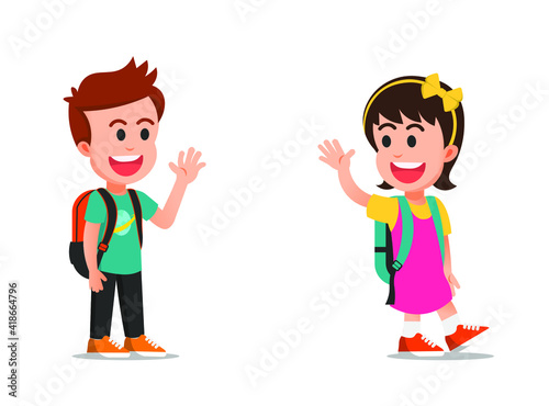 fellow schoolmates waving at each other before heading home