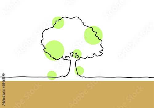 木の手描き線画イラスト　色付き