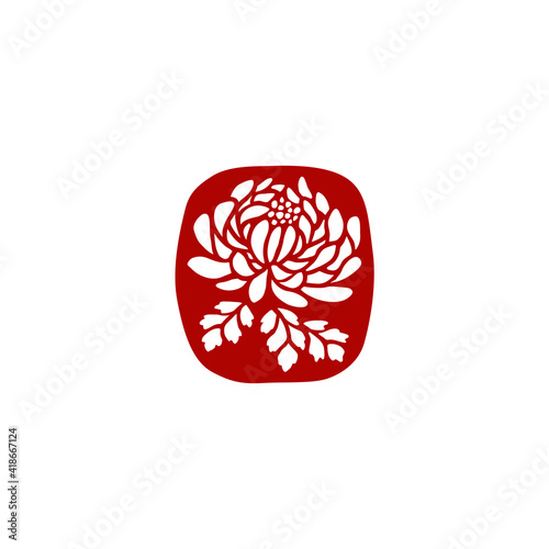 古い印章風の、菊のシルエットイラスト