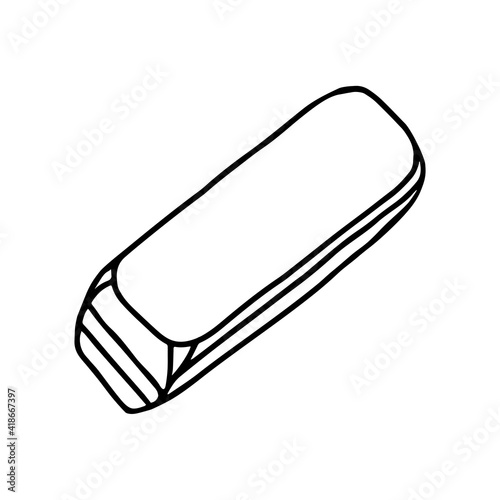 Hand-draw black vector illustration of eraser rubber item isolated on a white background