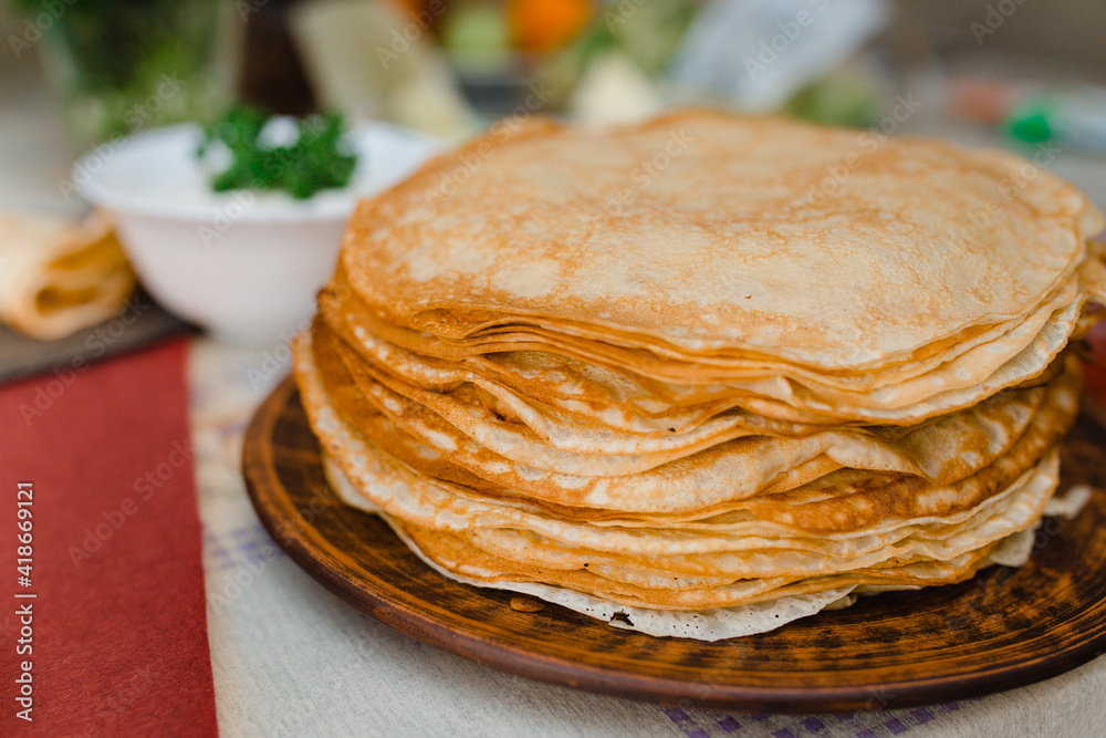 Delicious homemade pancakes with filling for the Maslenitsa holiday