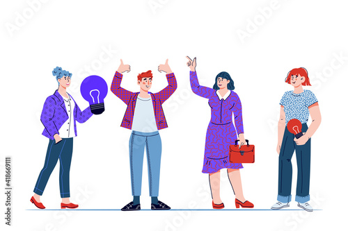 Business team cartoon characters, flat vector illustration isolated on background. Brainstorming meeting and successful teamwork, partnership and cooperation.