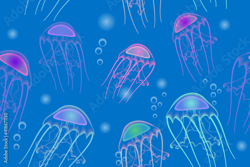 jellyfish in the blue sea