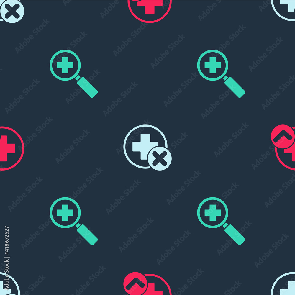 Set Cross hospital medical, and Magnifying glass for search on seamless pattern. Vector. Set Cross hospital medical, and Magnifying glass for search on seamless pattern. Vector.