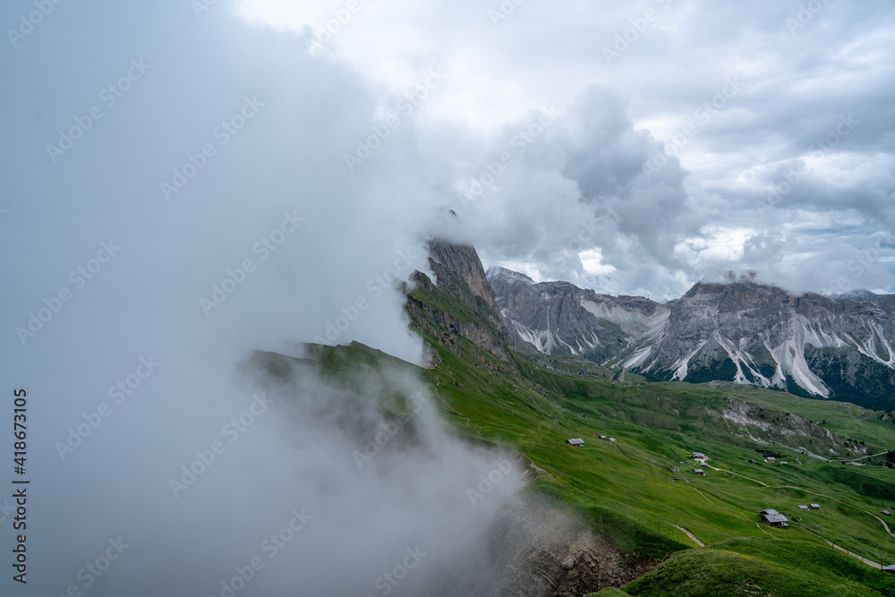 Clouds around Seceda in the italian Dolomites.