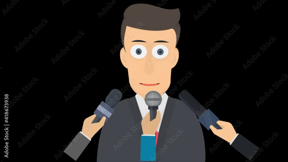 Press conference. Animation of the interview with microphones, the alpha channel is turned on. Cartoon Press conference. Animation of the interview with microphones, the alpha channel is turned on. Cartoon