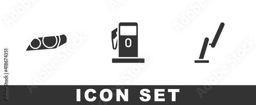 Set Car headlight, Petrol or Gas station and Windscreen wiper icon. Vector.