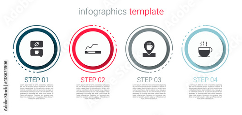 Set Coffee and conversation, Cigarette, Location with coffee cup and . Business infographic template. Vector.