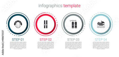 Set Parachute, Ski and sticks, Aqualung and Jet ski. Business infographic template. Vector.
