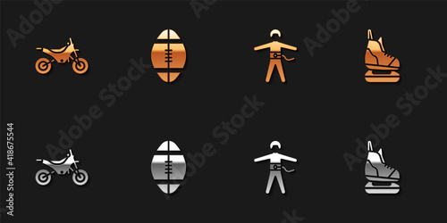 Set Mountain bike, Rugby ball, Bungee jumping and Skates icon. Vector.