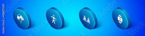 Set Isometric Helmet, Snowboard, Rugby ball and Bungee jumping icon. Vector.