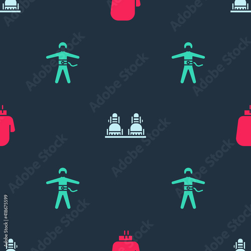 Set Boxing glove, Snowboard and Bungee jumping on seamless pattern. Vector.