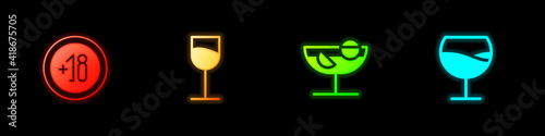 Set Alcohol 18 plus, Wine glass, Cocktail and icon. Vector.