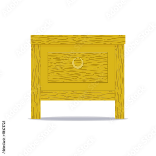 Bedroom nightstand with drawer and decor. Vector isolated on white background.