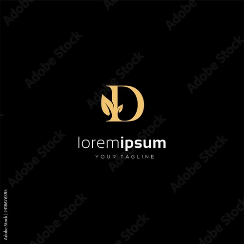 initial letter D leaf elegant luxury logo icon design elemets abstract