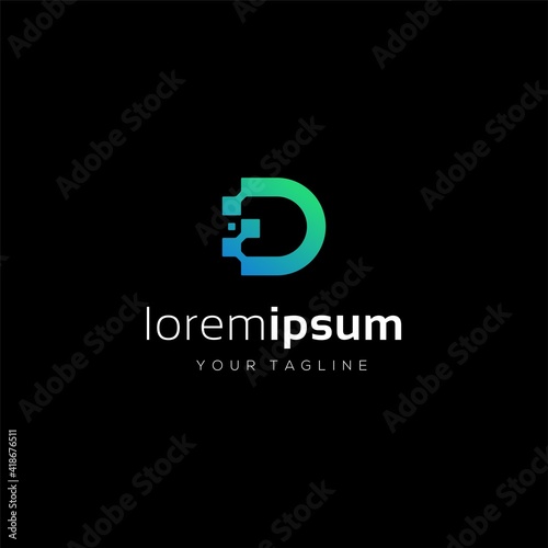 nitial letter D technology logo icon design elements abstract
