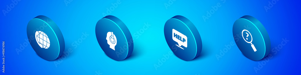 Set Isometric Telephone 24 hours support, Speech bubble with text Help, Unknown search and Support operator in touch icon. Vector. Set Isometric Telephone 24 hours support, Speech bubble with text Help, Unknown search and Support operator in touch icon. Vector.