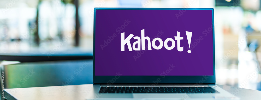 Laptop computer displaying logo of Kahoot! Stock Photo | Adobe Stock