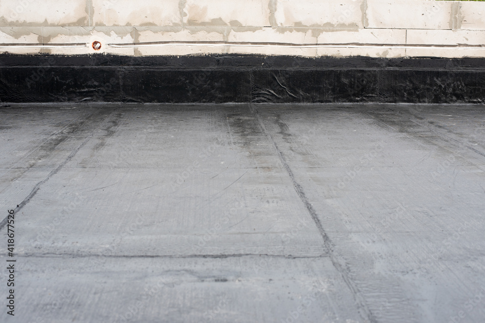 Waterproofing flat roof terrace with roll bitumen Stock Photo Adobe Stock