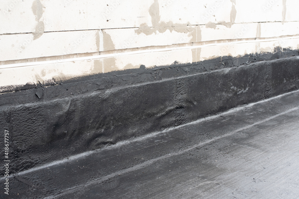 Waterproofing flat roof terrace with roll bitumen Stock Photo Adobe Stock