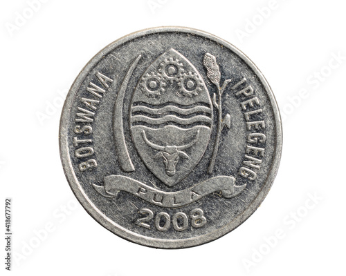 Botswana ten thebe coin on a white isolated background