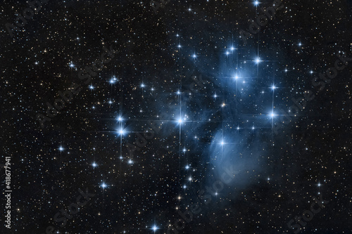 Seven sisters in the deep sky at night