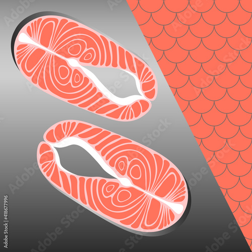 two salmon fillets on and squama pattern