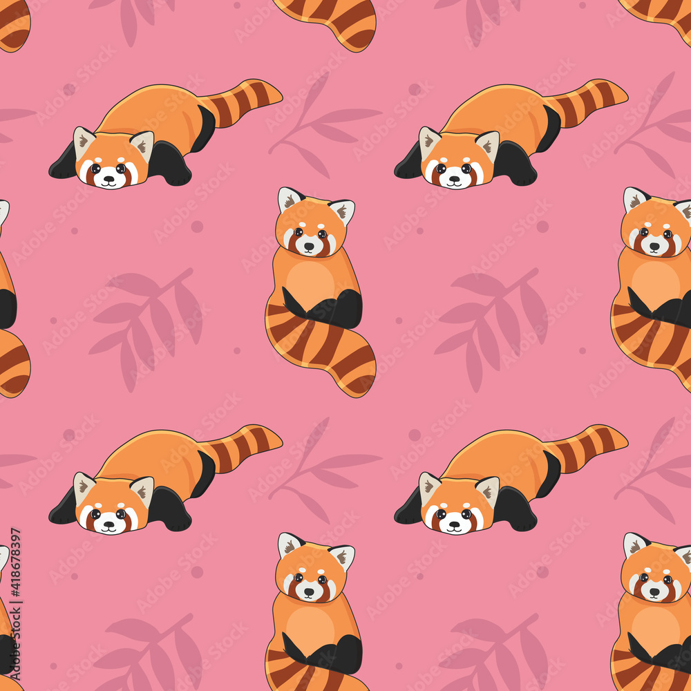 Seamless pattern of cute red panda and bamboo. Cartoon design animal  character flat vector style. Texture for fabric, wrapping, textile,  wallpaper, clothing. Stock Vector | Adobe Stock