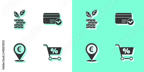 Set Shopping cart, Dollar plant, Cash location and Credit card icon. Vector.