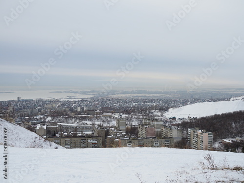Winter landscape. The nature of Saratov, Russia in winter. Winter road to the city © Yulia