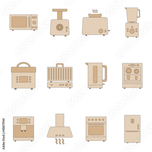 Flat style kitchen appliances. Set of vector icons.