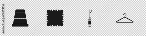 Set Thimble for sewing, Leather, Awl tool and Hanger wardrobe icon. Vector.