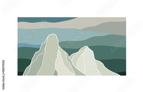Blue vector mountains. For prints, poster, stickers, travel design.