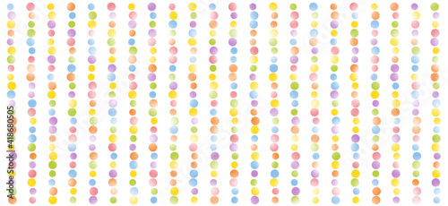 カラフルな水彩風のドットの背景、シームレスでない。Colorful watercolor dot background, not seamless.