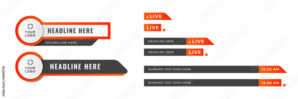 Graphic set of Broadcast News Lower Thirds Banner for Television, Video and Media Channel. Modern, simple, clean style. Vector bar Isolated Illustration. Graphic set of Broadcast News Lower Thirds Banner for Television, Video and Media Channel. Modern, simple, clean style. Vector bar Isolated Illustration.