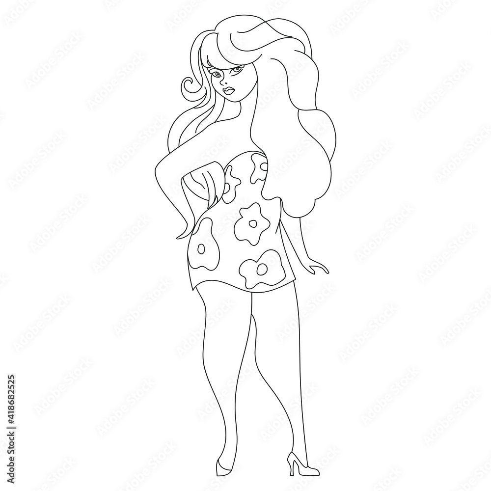 Girl, woman, body positive vector line illustration