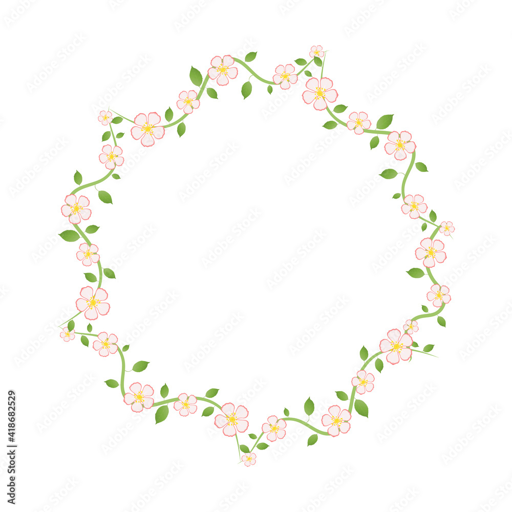 Vector round frame decorated with a floral arrangement with green leaves. Light pastel colors. Postcard, invitation, etc. For various purposes. Vector round frame decorated with a floral arrangement with green leaves. Light pastel colors. Postcard, invitation, etc. For various purposes.