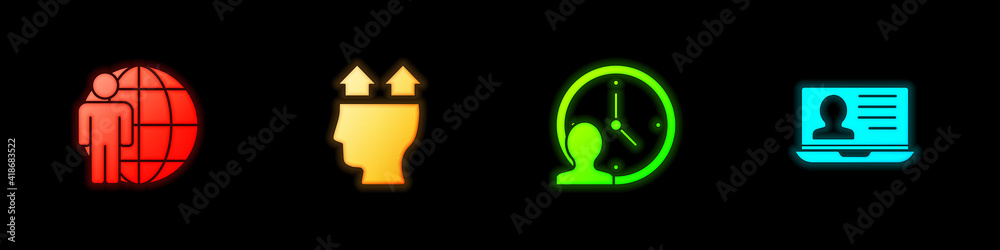Set Head hunting, User of man, Time Management and Laptop with resume icon. Vector. Set Head hunting, User of man, Time Management and Laptop with resume icon. Vector.