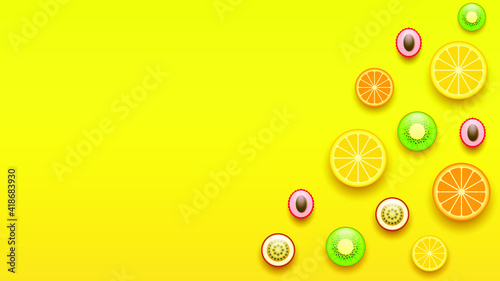 Abstract Yellow Background WIth Fruits Shadow Vector Design Style
